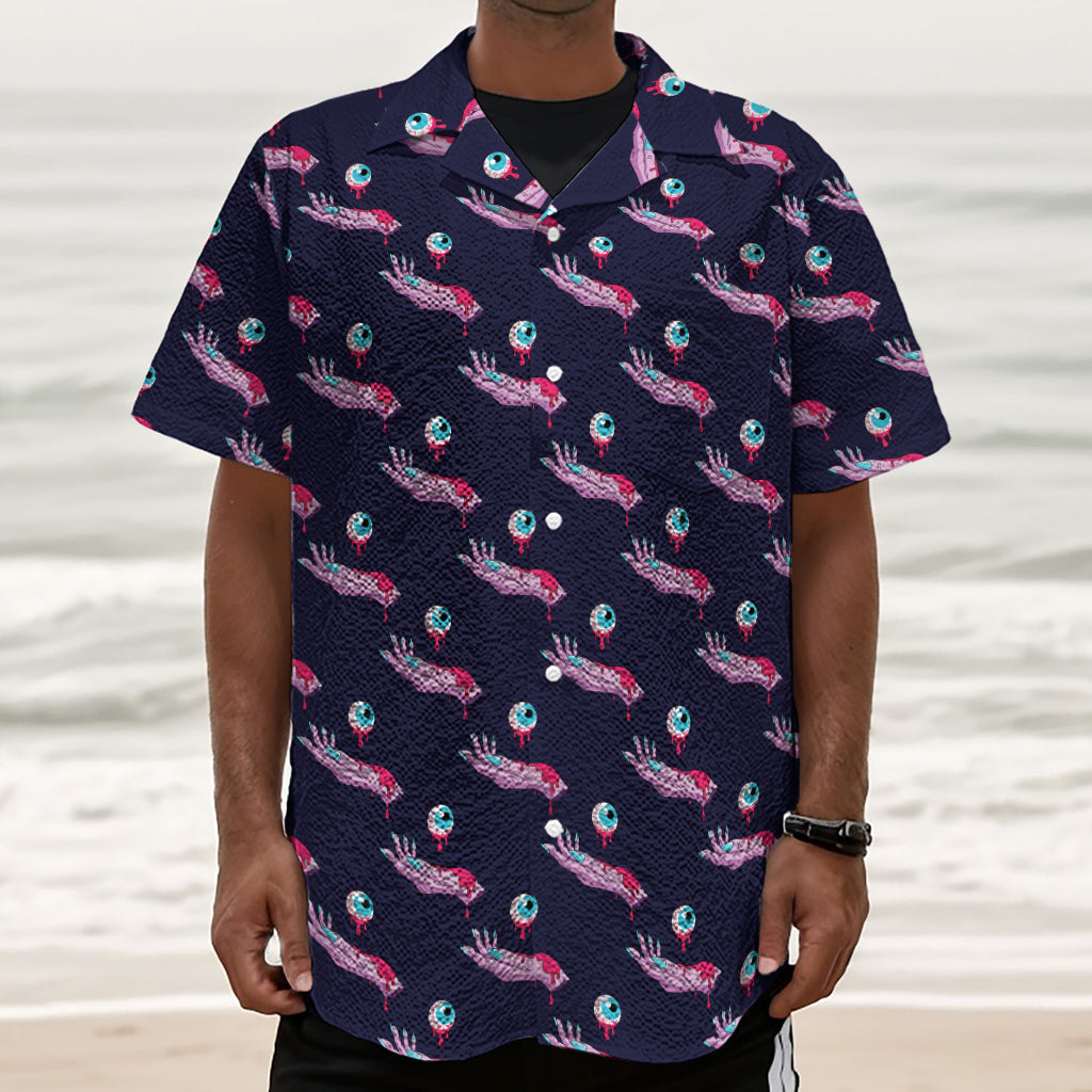 Zombie Eyeball Pattern Print Textured Short Sleeve Shirt