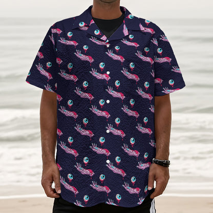 Zombie Eyeball Pattern Print Textured Short Sleeve Shirt