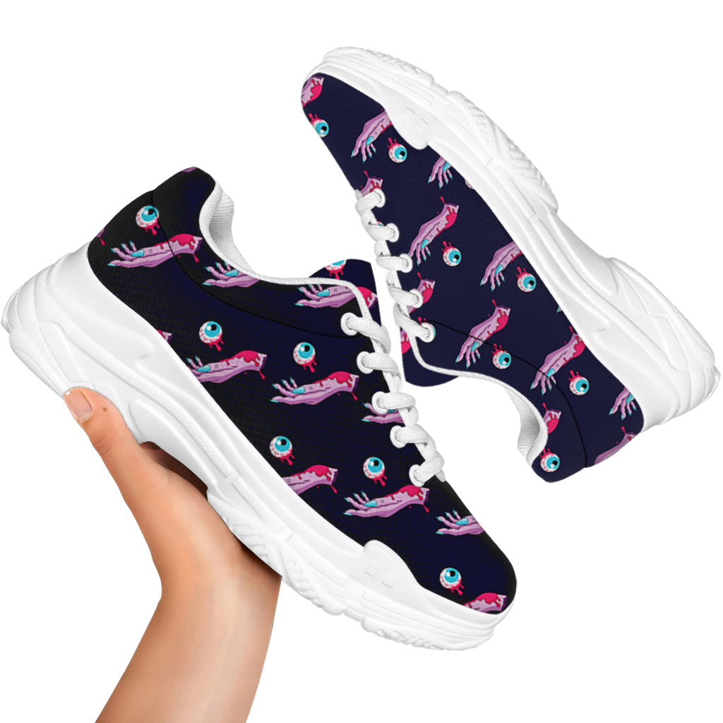 Zombie Eyeball Pattern Print White Chunky Shoes