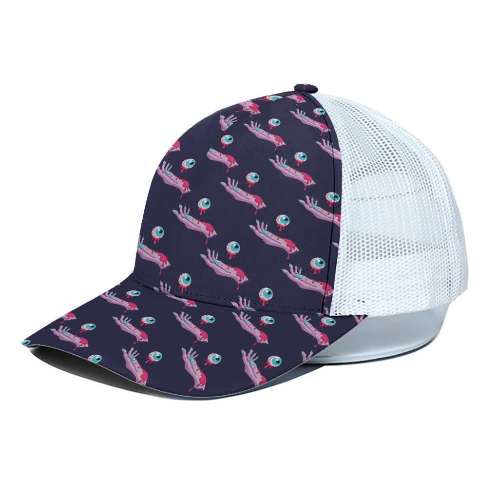 Zombie Eyeball Pattern Print White Mesh Trucker Cap