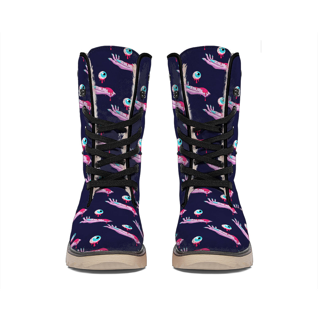 Zombie Eyeball Pattern Print Winter Boots