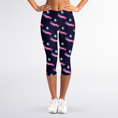 Zombie Eyeball Pattern Print Women's Capri Leggings