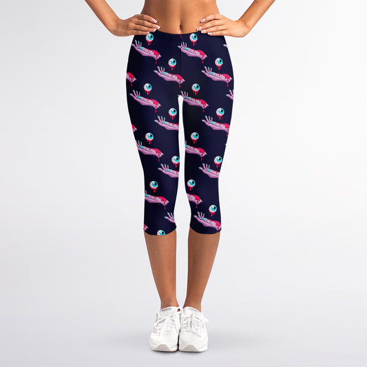 Zombie Eyeball Pattern Print Women's Capri Leggings