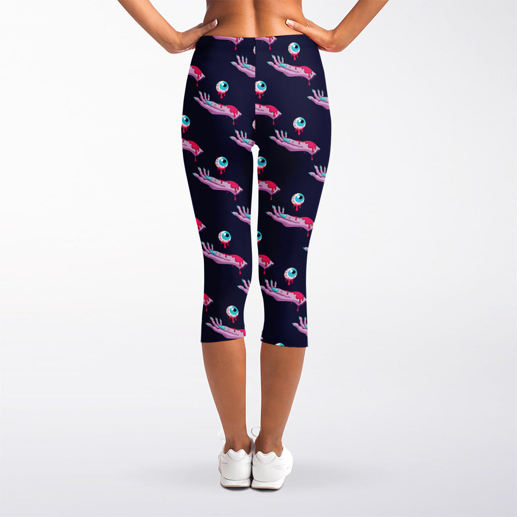 Zombie Eyeball Pattern Print Women's Capri Leggings