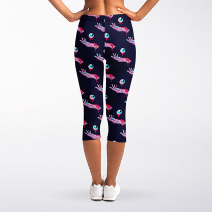 Zombie Eyeball Pattern Print Women's Capri Leggings