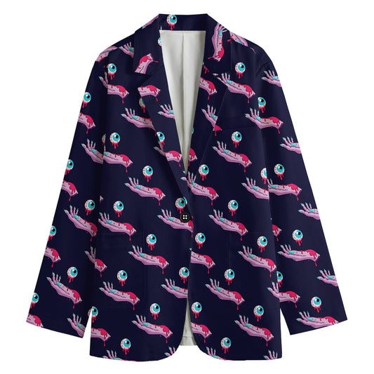Zombie Eyeball Pattern Print Women's Cotton Blazer