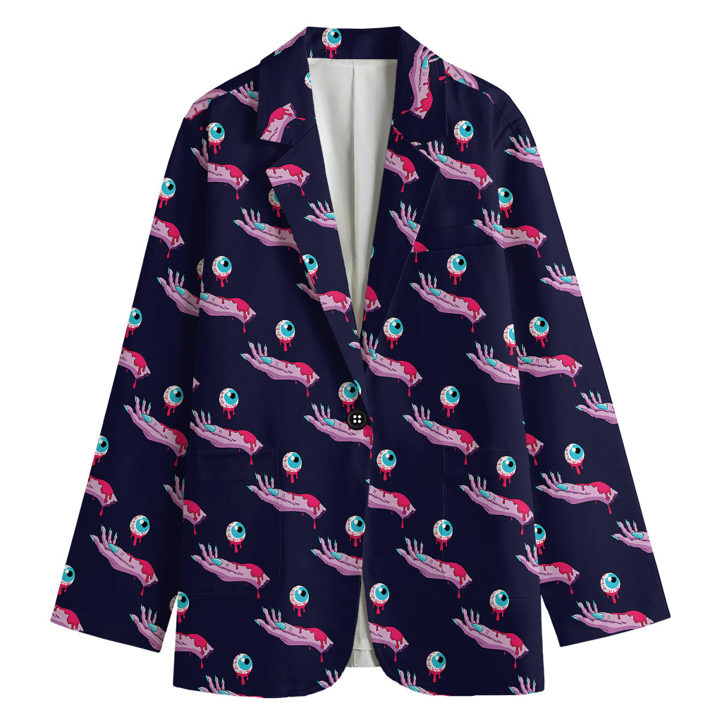Zombie Eyeball Pattern Print Women's Cotton Blazer