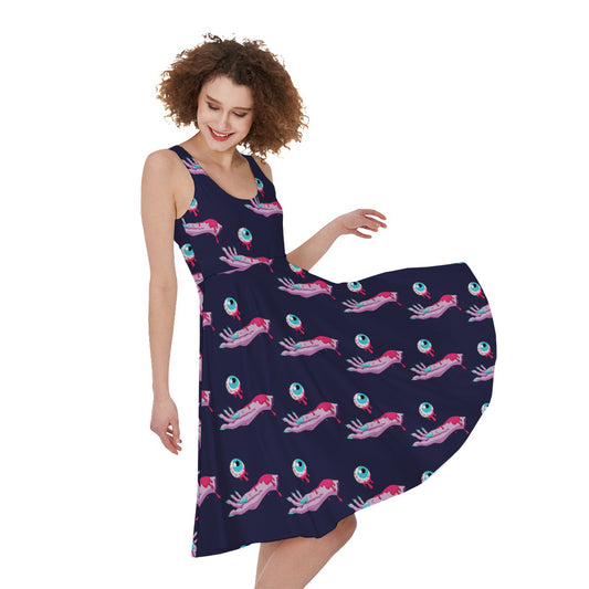 Zombie Eyeball Pattern Print Women's Sleeveless Dress