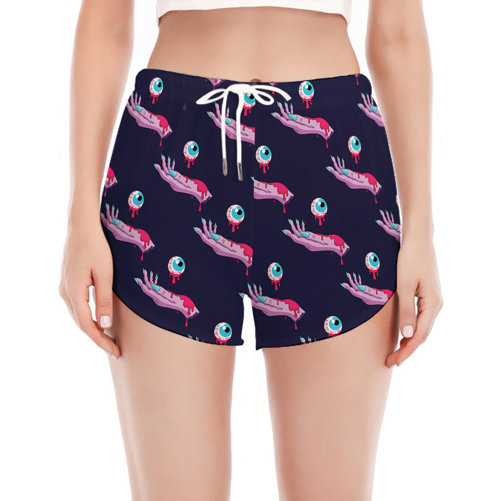 Zombie Eyeball Pattern Print Women's Split Running Shorts