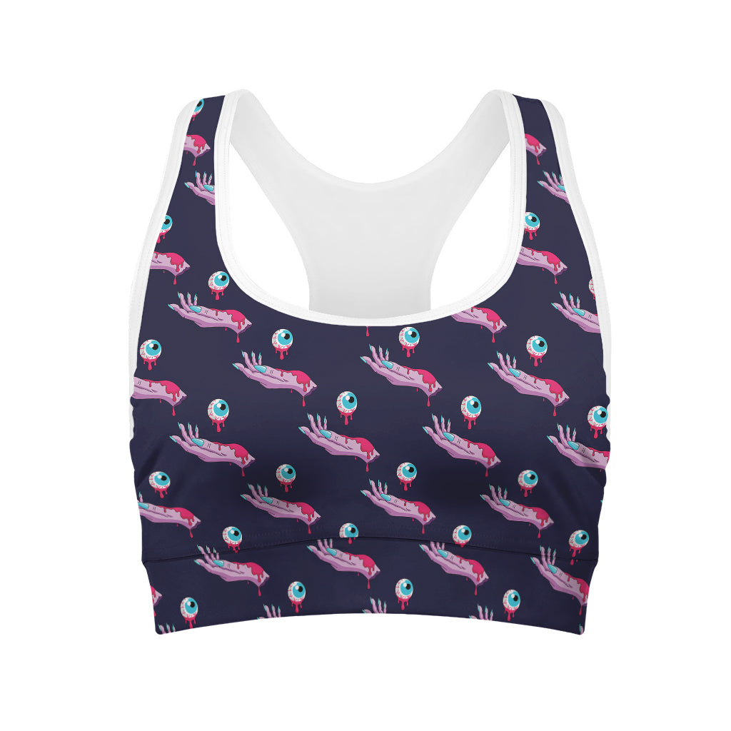 Zombie Eyeball Pattern Print Women's Sports Bra