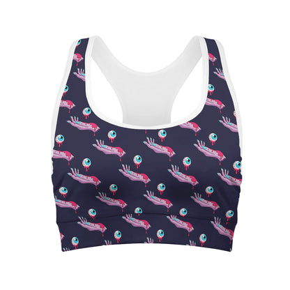 Zombie Eyeball Pattern Print Women's Sports Bra