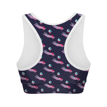 Zombie Eyeball Pattern Print Women's Sports Bra
