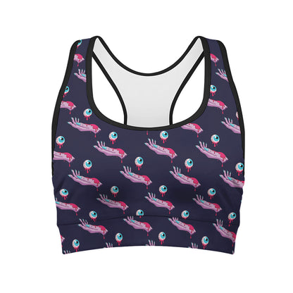 Zombie Eyeball Pattern Print Women's Sports Bra