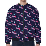 Zombie Eyeball Pattern Print Zip Sleeve Bomber Jacket