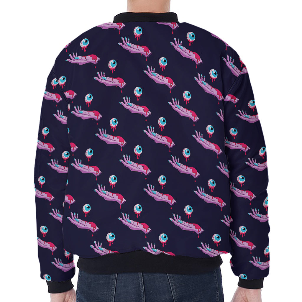 Zombie Eyeball Pattern Print Zip Sleeve Bomber Jacket