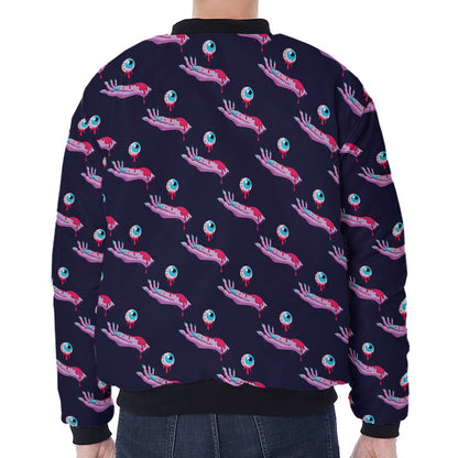 Zombie Eyeball Pattern Print Zip Sleeve Bomber Jacket