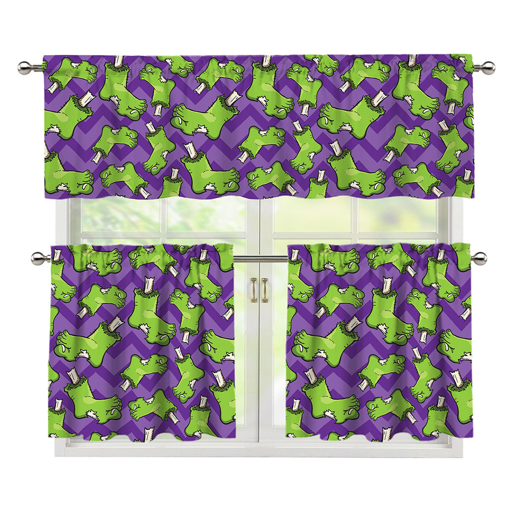 Zombie Foot Pattern Print 3 Piece Kitchen Curtains