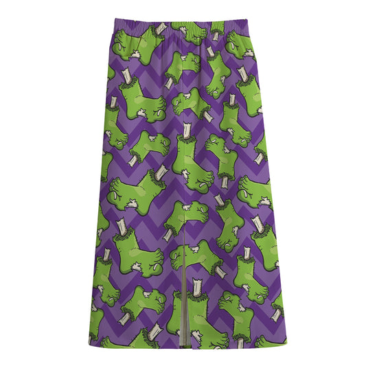 Zombie Foot Pattern Print Cotton Front Slit Maxi Skirt