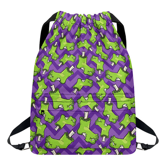 Zombie Foot Pattern Print Drawstring Backpack