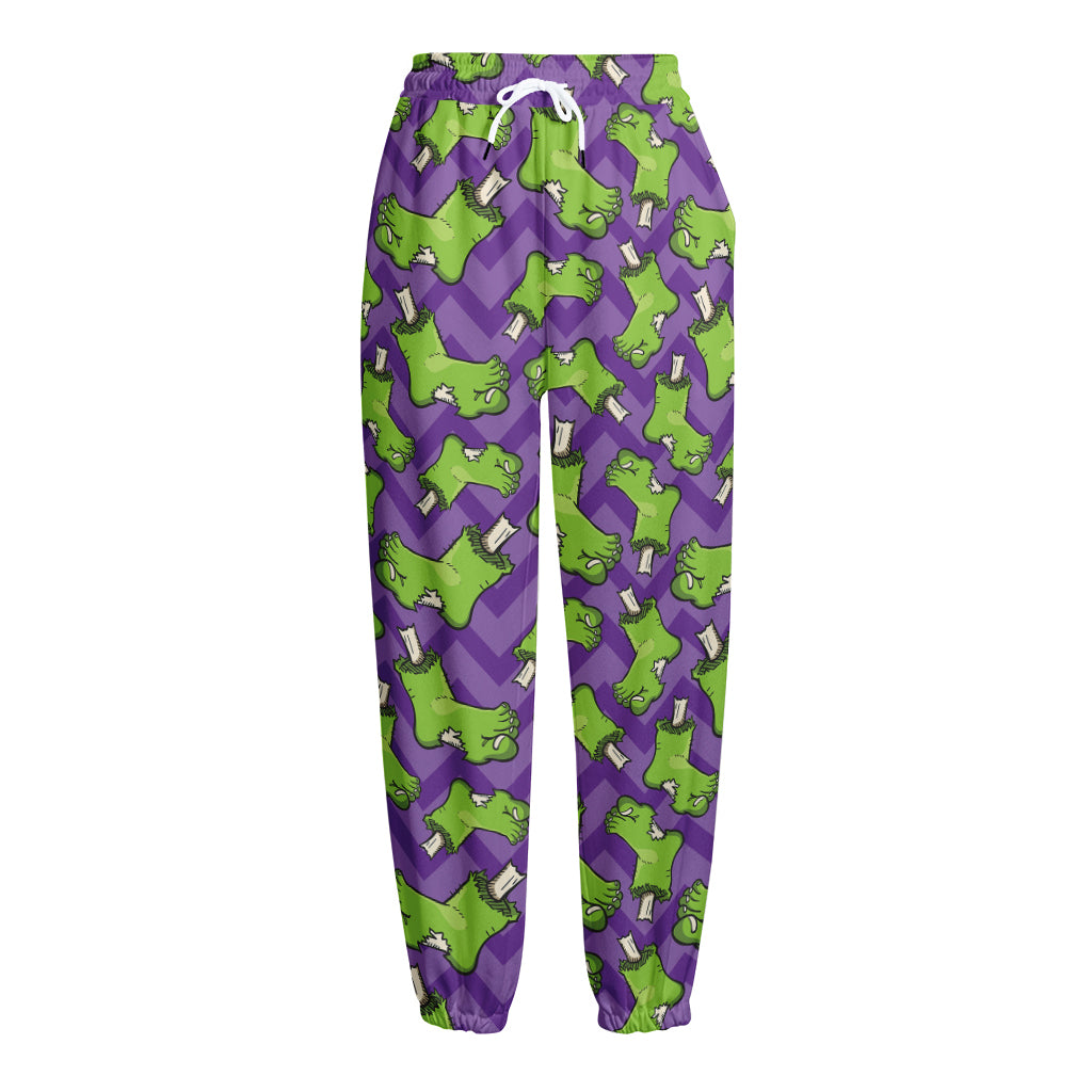 Zombie Foot Pattern Print Fleece Lined Knit Pants