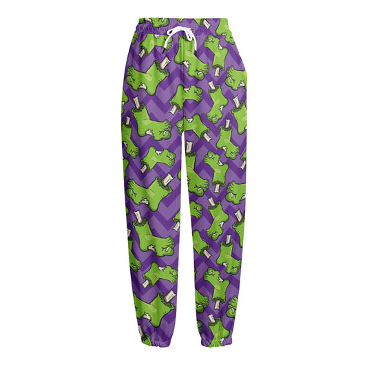 Zombie Foot Pattern Print Fleece Lined Knit Pants