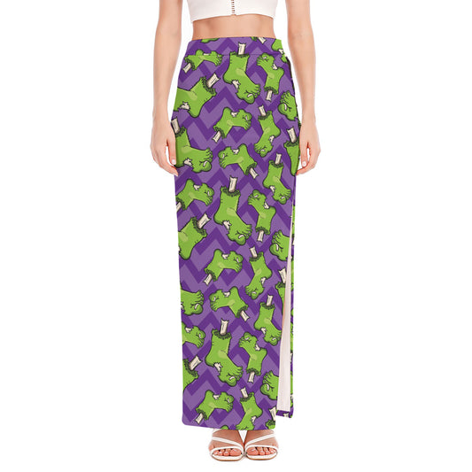 Zombie Foot Pattern Print High Slit Maxi Skirt