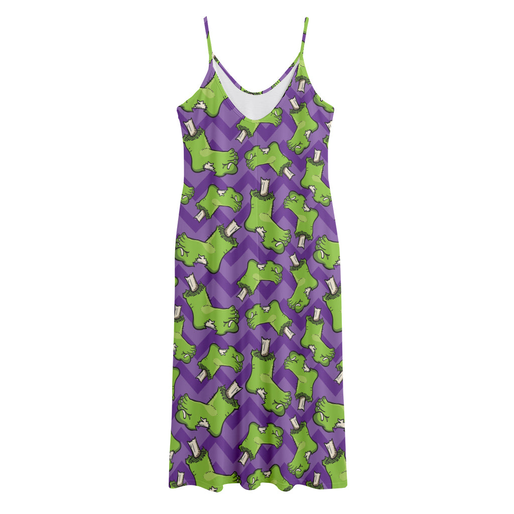 Zombie Foot Pattern Print Jersey Midi Cami Dress