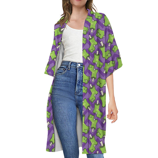 Zombie Foot Pattern Print Open Front Beach Cover Up