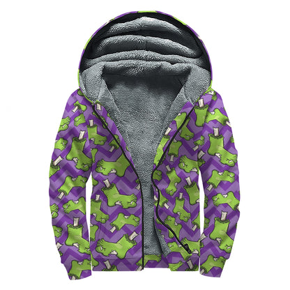 Zombie Foot Pattern Print Sherpa Lined Zip Up Hoodie