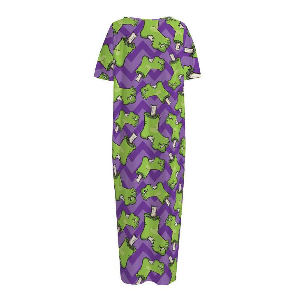 Zombie Foot Pattern Print Short Sleeve Long Nightdress