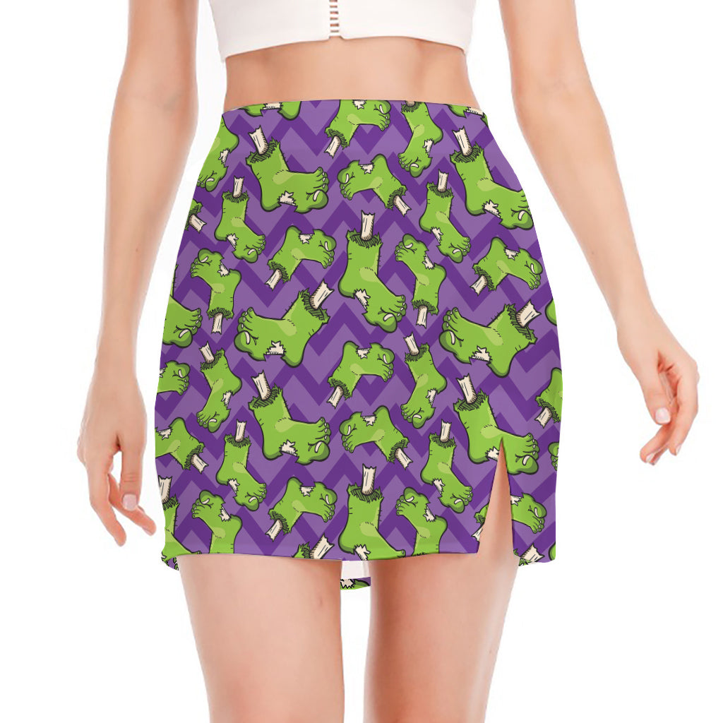 Zombie Foot Pattern Print Side Slit Mini Skirt