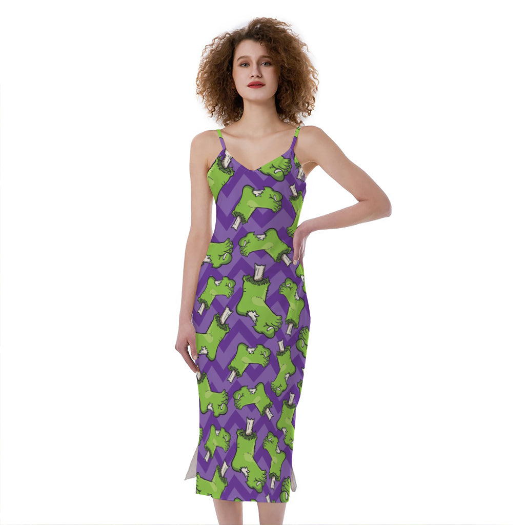 Zombie Foot Pattern Print Slim Fit Midi Cami Dress