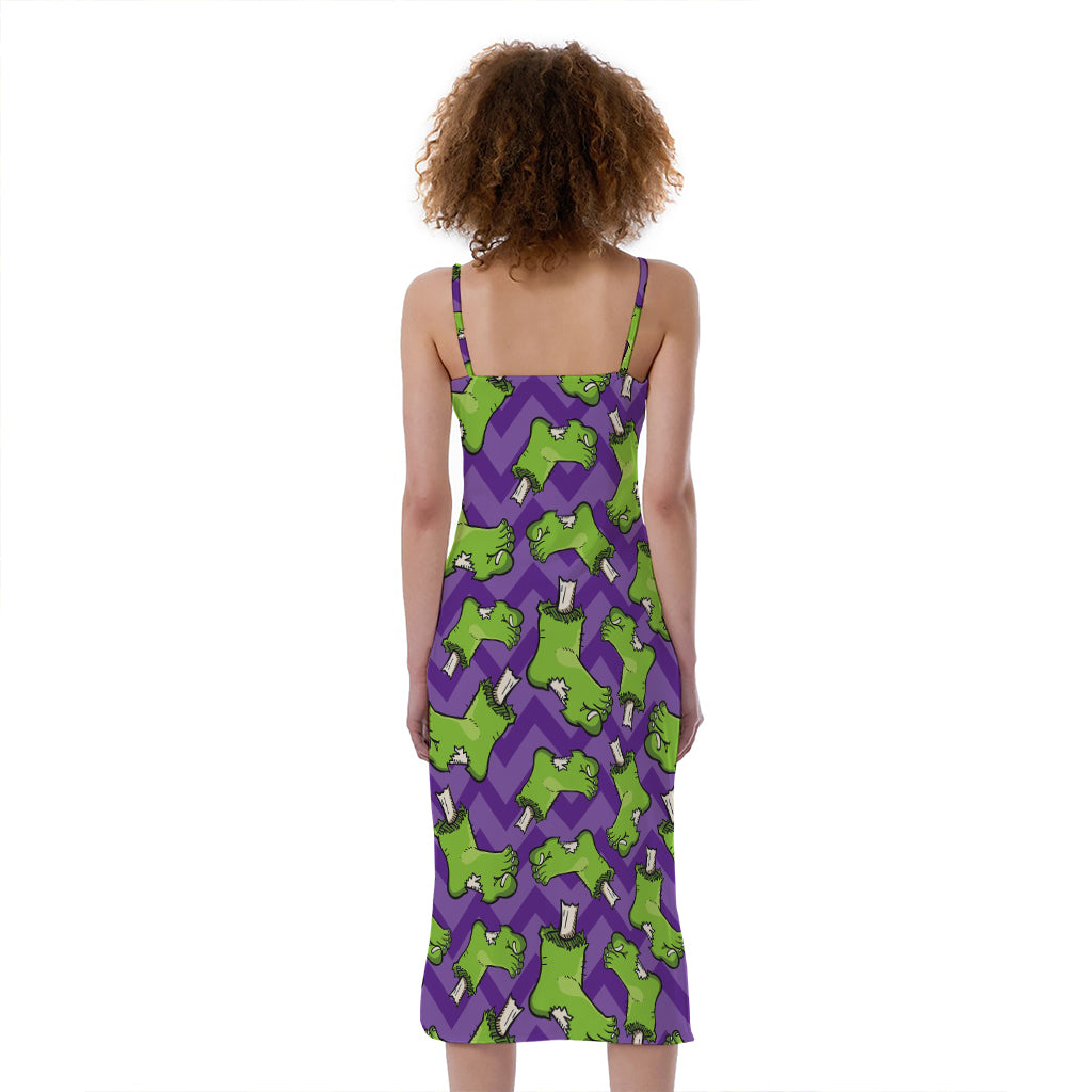 Zombie Foot Pattern Print Slim Fit Midi Cami Dress