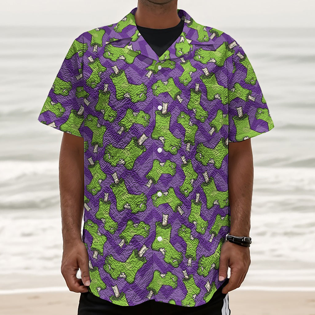 Zombie Foot Pattern Print Textured Short Sleeve Shirt