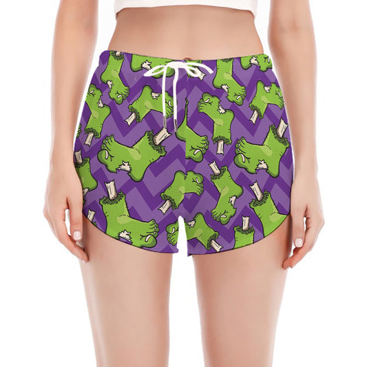 Zombie Foot Pattern Print Women's Split Running Shorts