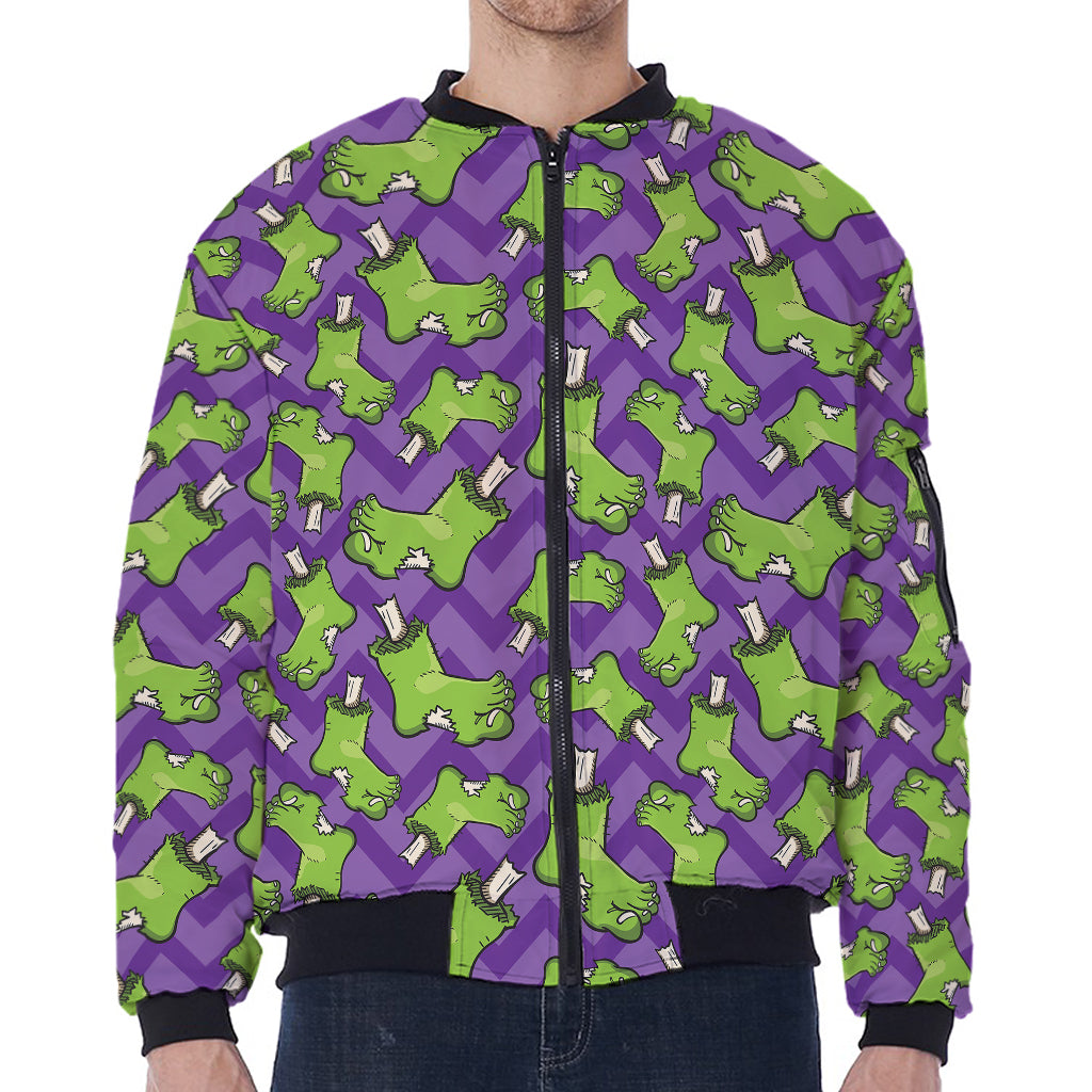 Zombie Foot Pattern Print Zip Sleeve Bomber Jacket