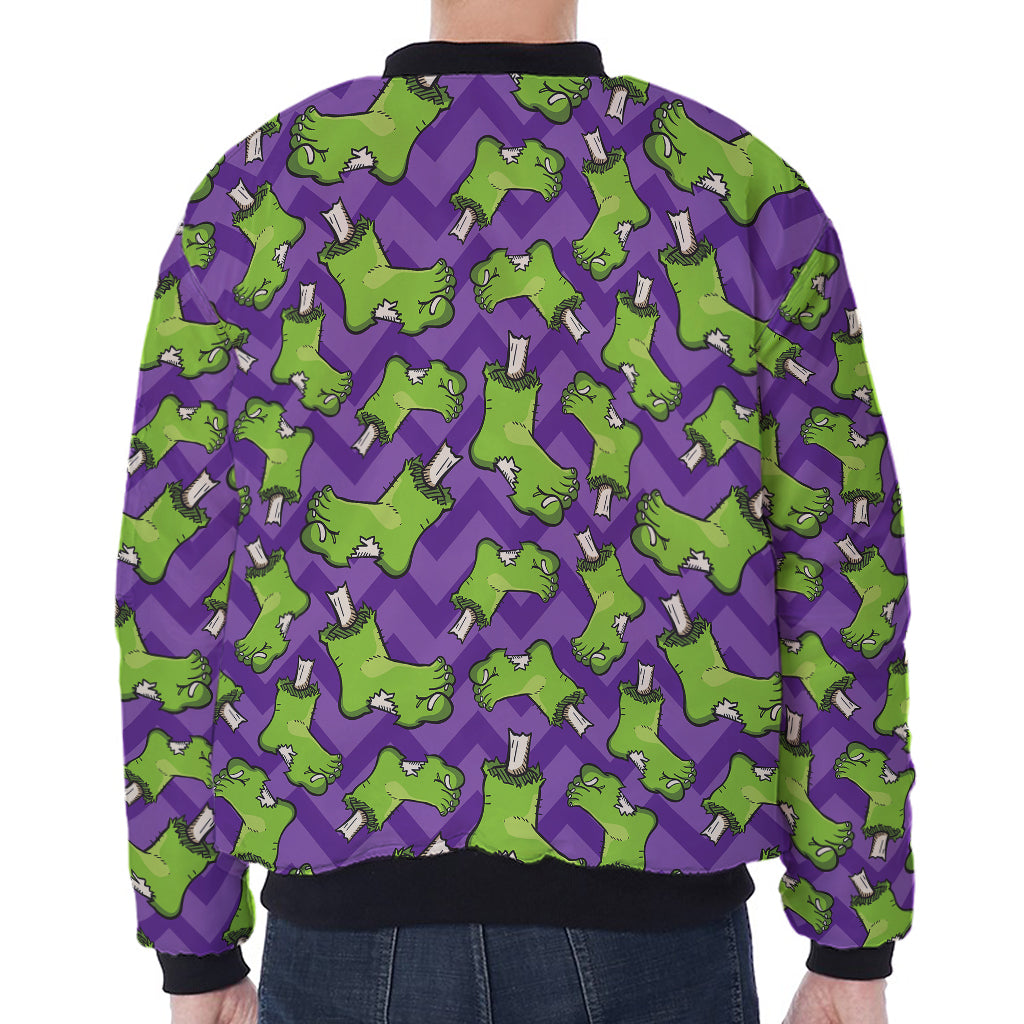 Zombie Foot Pattern Print Zip Sleeve Bomber Jacket