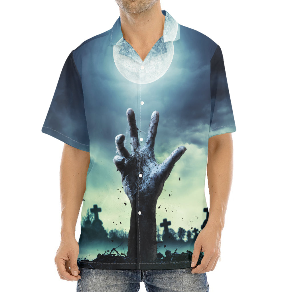 Zombie Hand Rising From Grave Print Aloha Shirt