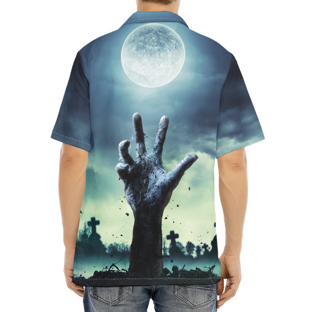 Zombie Hand Rising From Grave Print Aloha Shirt