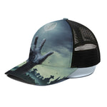 Zombie Hand Rising From Grave Print Black Mesh Trucker Cap