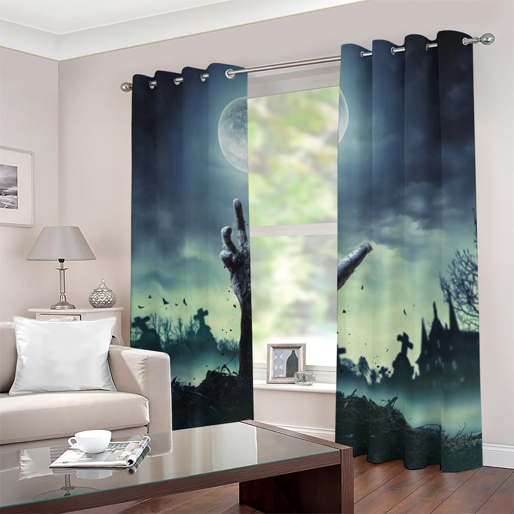 Zombie Hand Rising From Grave Print Blackout Grommet Curtains