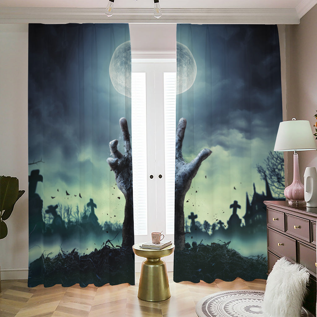 Zombie Hand Rising From Grave Print Blackout Pencil Pleat Curtains