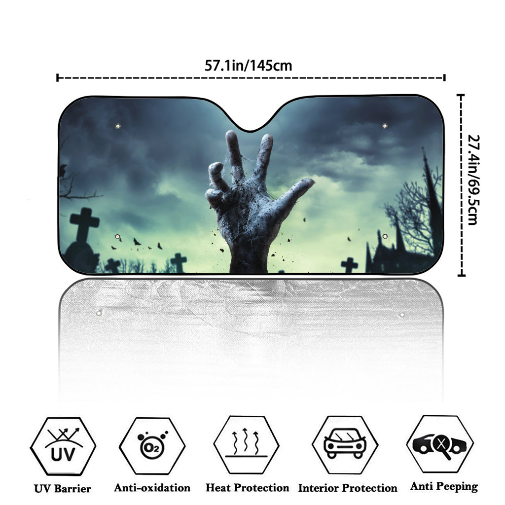 Zombie Hand Rising From Grave Print Car Windshield Sun Shade