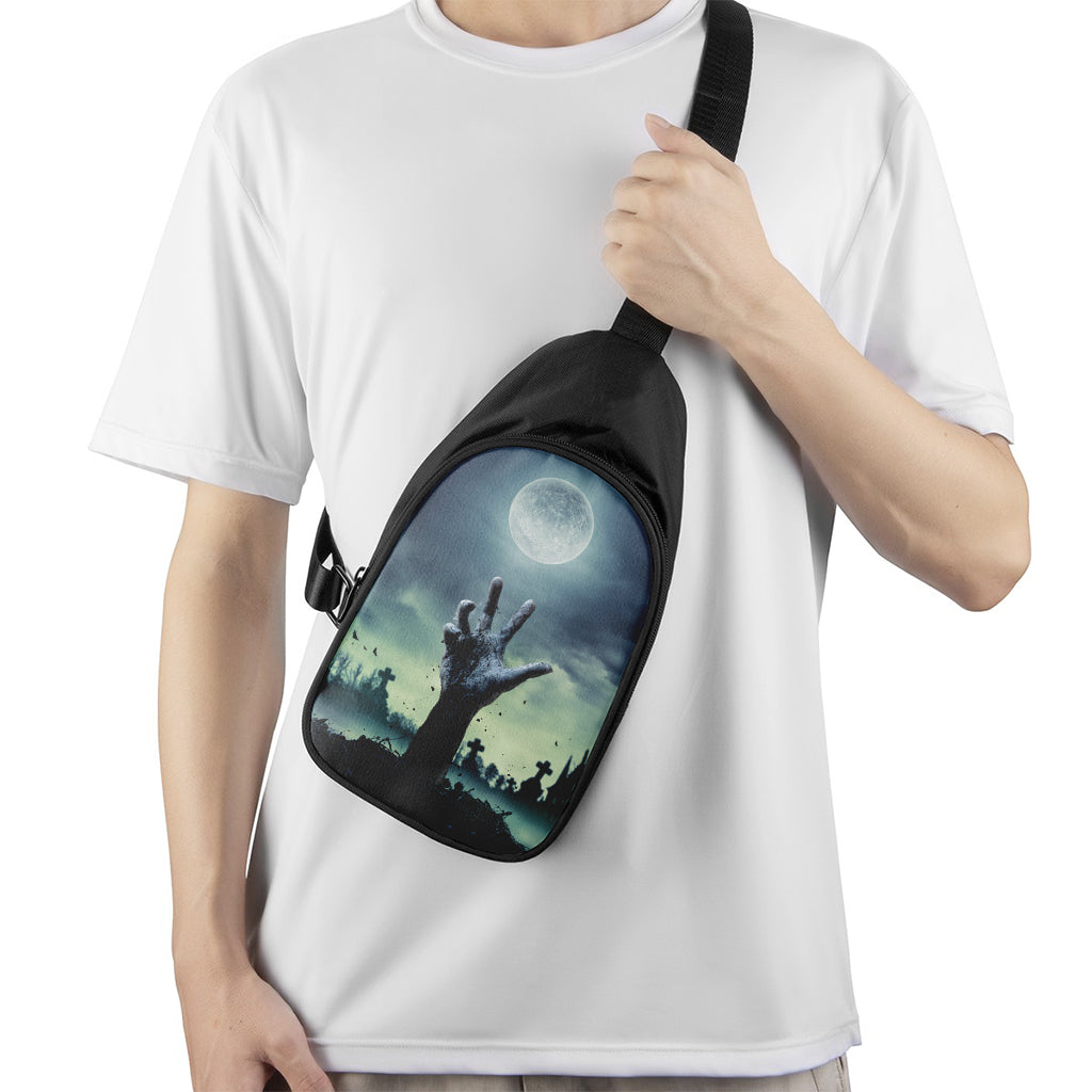 Zombie Hand Rising From Grave Print Chest Bag