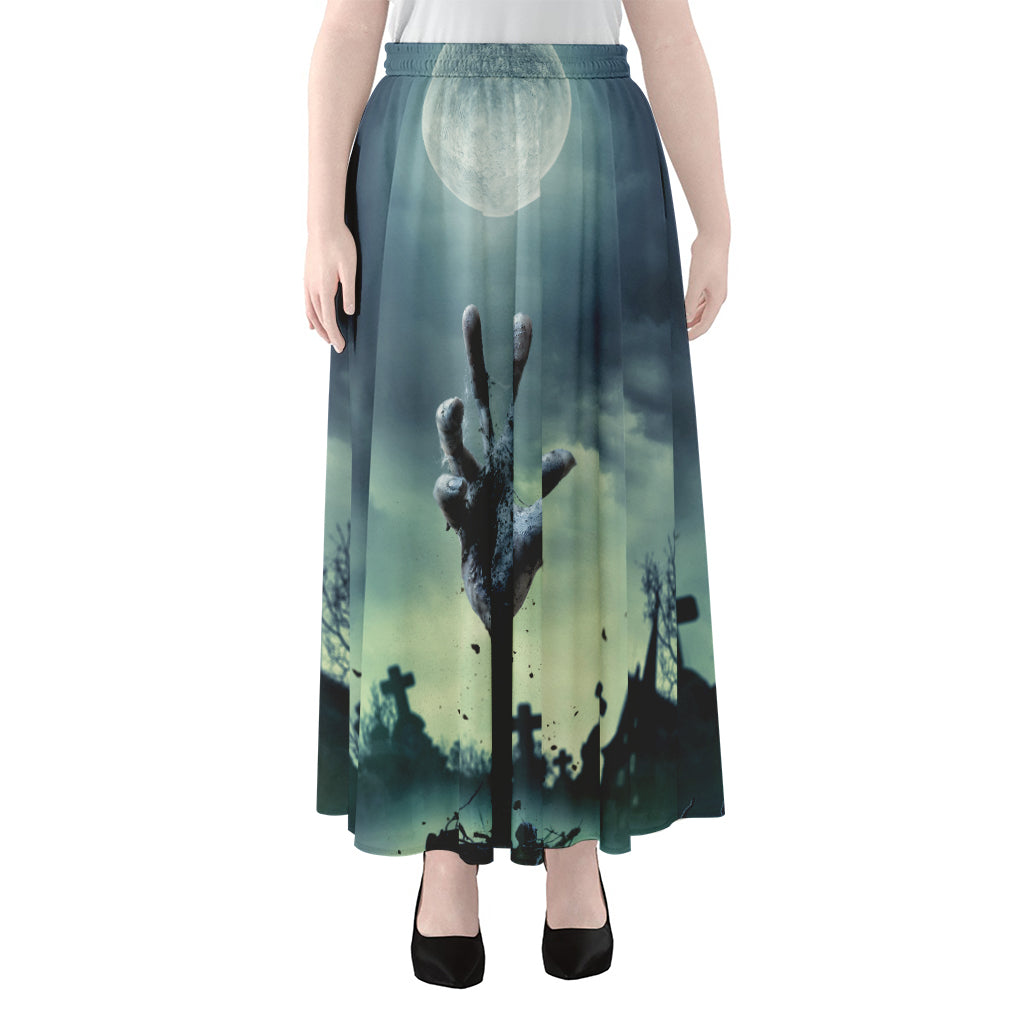 Zombie Hand Rising From Grave Print Chiffon Maxi Skirt