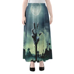 Zombie Hand Rising From Grave Print Chiffon Maxi Skirt