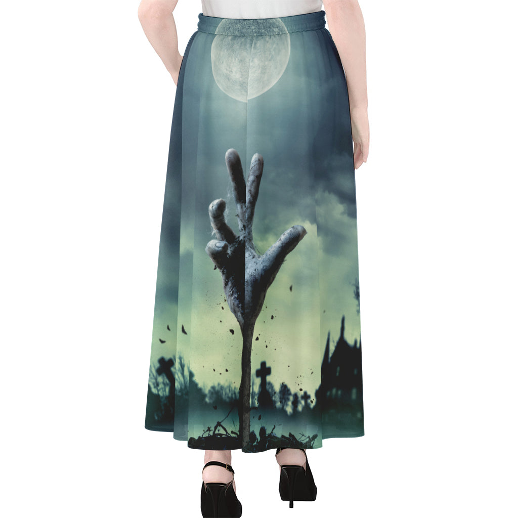 Zombie Hand Rising From Grave Print Chiffon Maxi Skirt