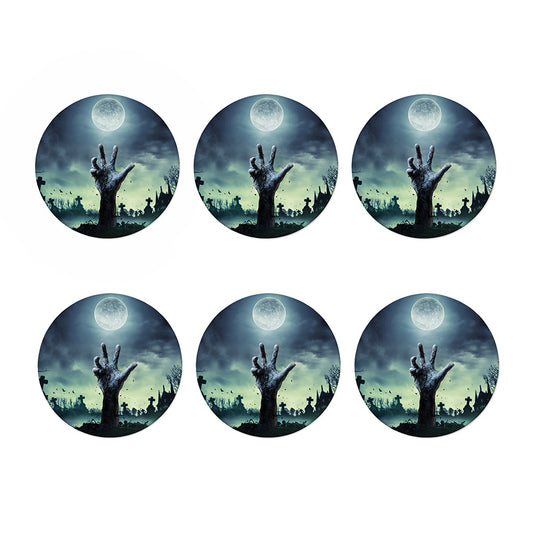 Zombie Hand Rising From Grave Print Coaster Set