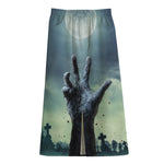 Zombie Hand Rising From Grave Print Cotton Front Slit Maxi Skirt