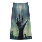 Zombie Hand Rising From Grave Print Cotton Front Slit Maxi Skirt